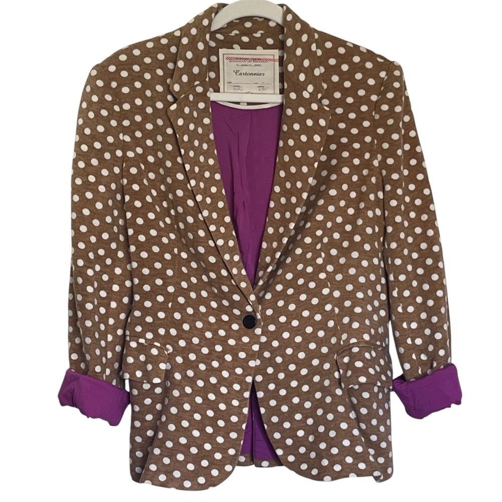 Brown Polka Dot Blazer with Purple Lining